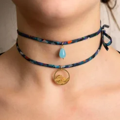 Lebole Maison Bracciale/collana Tessuto Fiori Onda Celeste