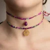 Lebole Maison Bracciale/collana Tessuto Fiori Carpe Fucsia