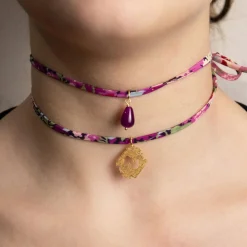 Lebole Maison Bracciale/collana Tessuto Fiori Carpe Fucsia