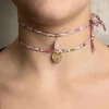 Lebole Maison Bracciale/collana Tessuto Fiori Cuore Rosa