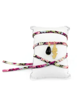 Lebole Maison Bracciale/collana Tessuto Fiori Bambù Nero