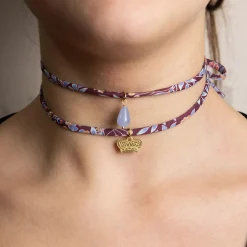 Lebole Maison Bracciale/collana Tessuto Fiori Corona Celeste