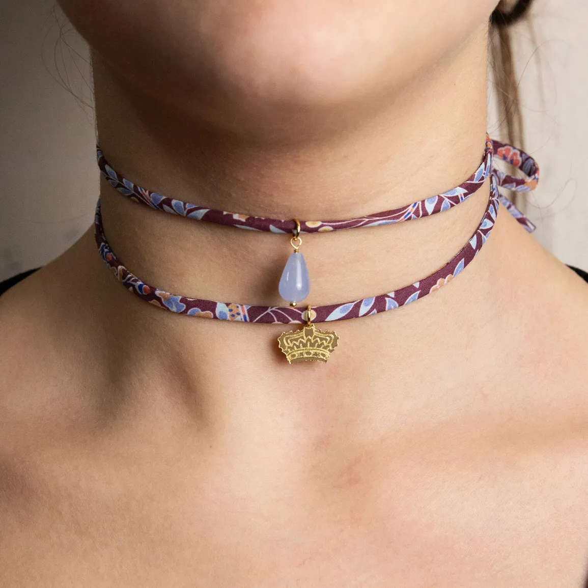 Lebole Maison Bracciale/collana Tessuto Fiori Corona Celeste