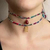 Lebole Maison Bracciale/collana Tessuto Fiori Ideogramma Rubino
