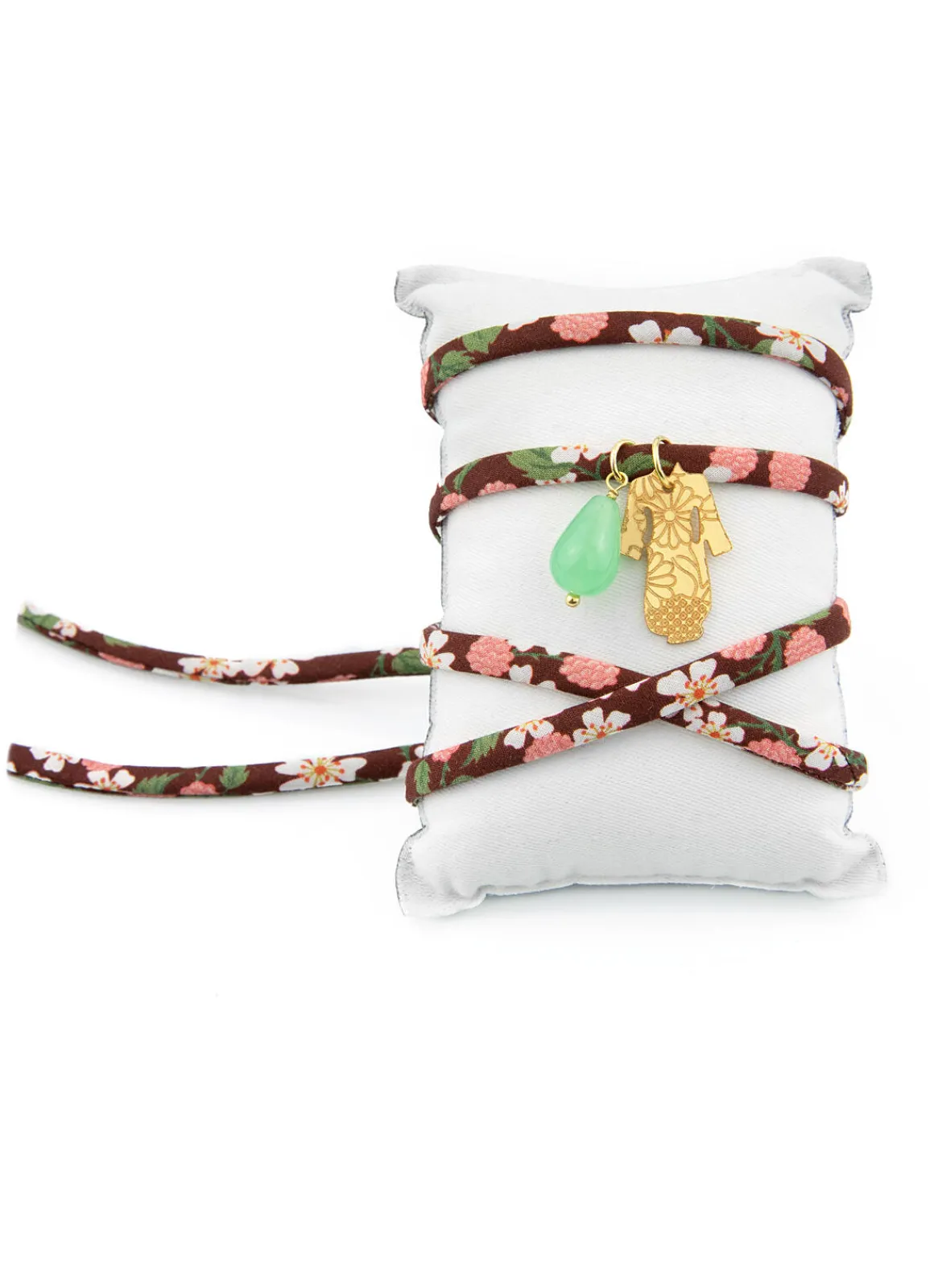 Lebole Maison Bracciale Tessuto Fiori Kimono Verde Giada