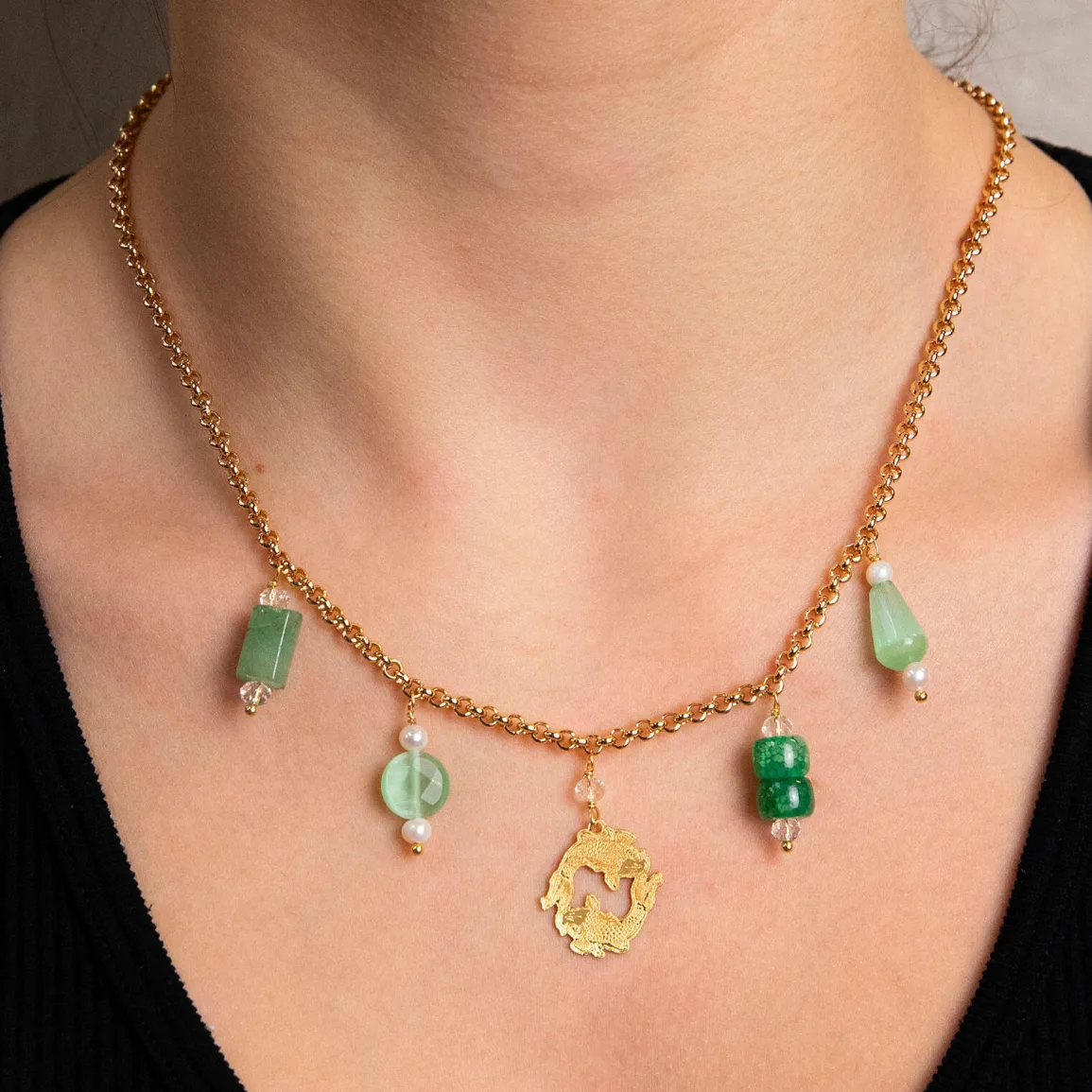 Lebole Maison Collana Carpe Elementi Verde Giada