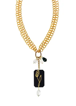 Lebole Maison Collana Doppia Fiore Plexi Nero