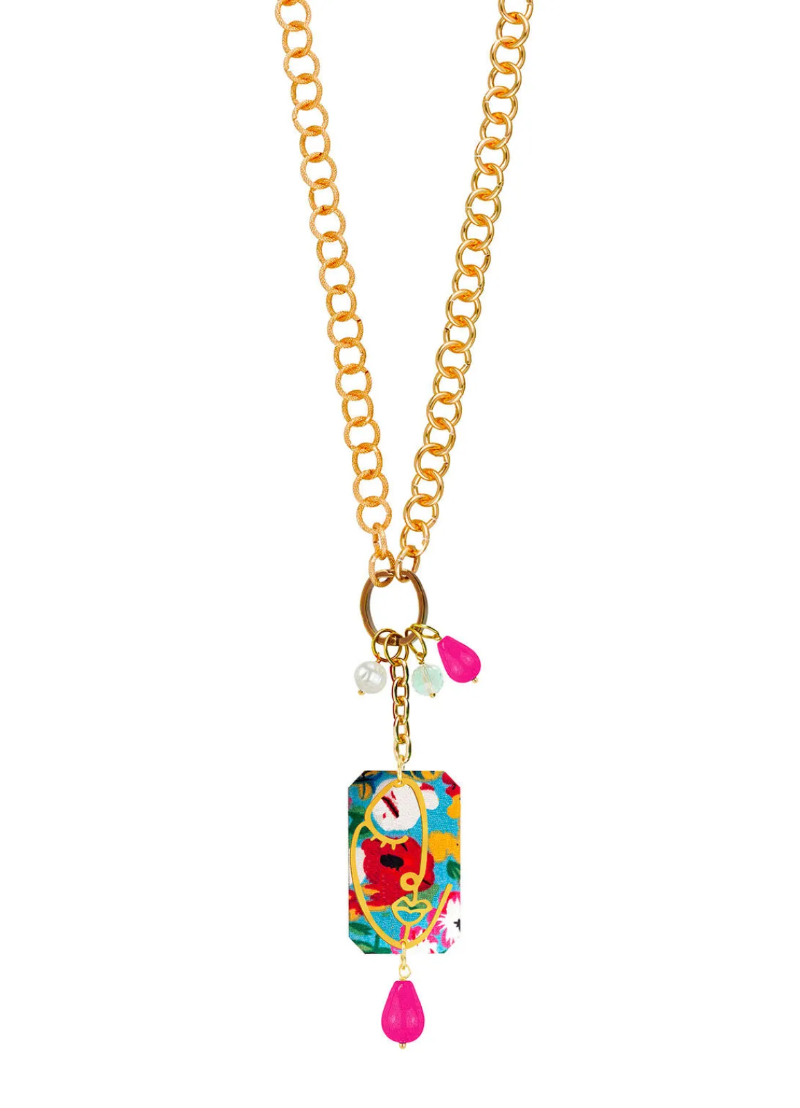 Lebole Maison Collana Doppia Viso Fiori Fucsia