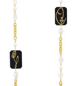 Lebole Maison Collana Lebolina Viso E Fiore Plexi Nero Perla