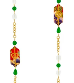 Lebole Maison Collana Lunga Cuore E Quadrifoglio Verde E Cristalli