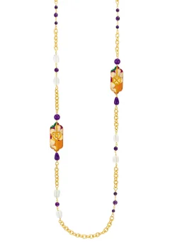 Lebole Maison Collana Lunga Cuore E Quadrifoglio Viola E Cristalli