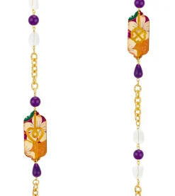 Lebole Maison Collana Lunga Cuore E Quadrifoglio Viola E Cristalli