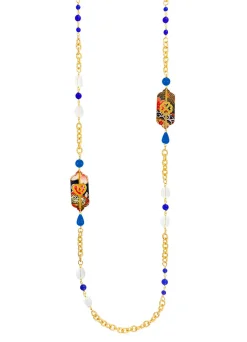 Lebole Maison Collana Lunga Cuore E Quadrifoglio Blu E Cristalli