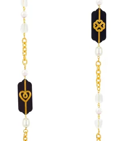 Lebole Maison Collana Lunga Pois Cuore E Quadrifoglio Plexi Nero Perla
