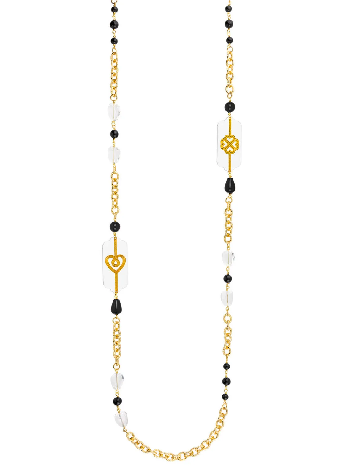 Lebole Maison Collana Lunga Pois Cuore E Quadrifoglio Plexi Trasparente Nero