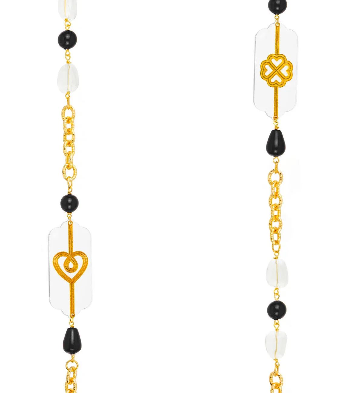 Lebole Maison Collana Lunga Pois Cuore E Quadrifoglio Plexi Trasparente Nero