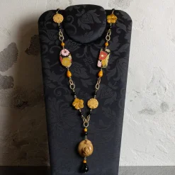 Lebole Maison Collana Solo Io Fiori Marroni Pietre Nero