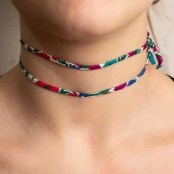 Lebole Maison Nastro Tessuto Fiore Verde Rosso E Azzurro
