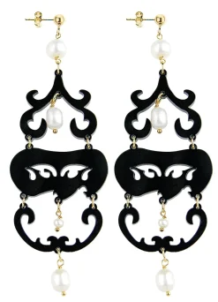 Lebole Maison Orecchini Chandelier Lungo Plexi Nero
