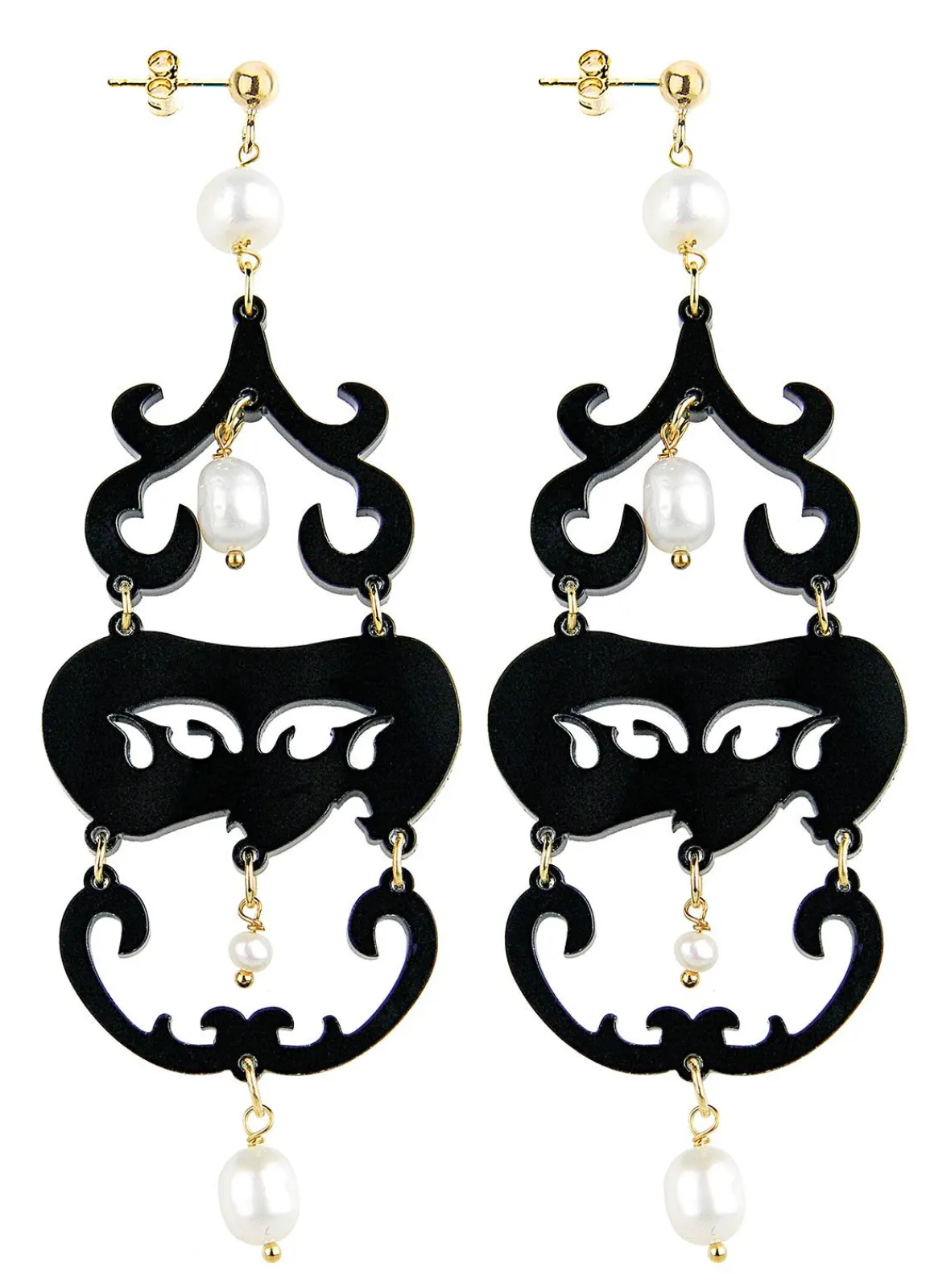 Lebole Maison Orecchini Chandelier Lungo Plexi Nero