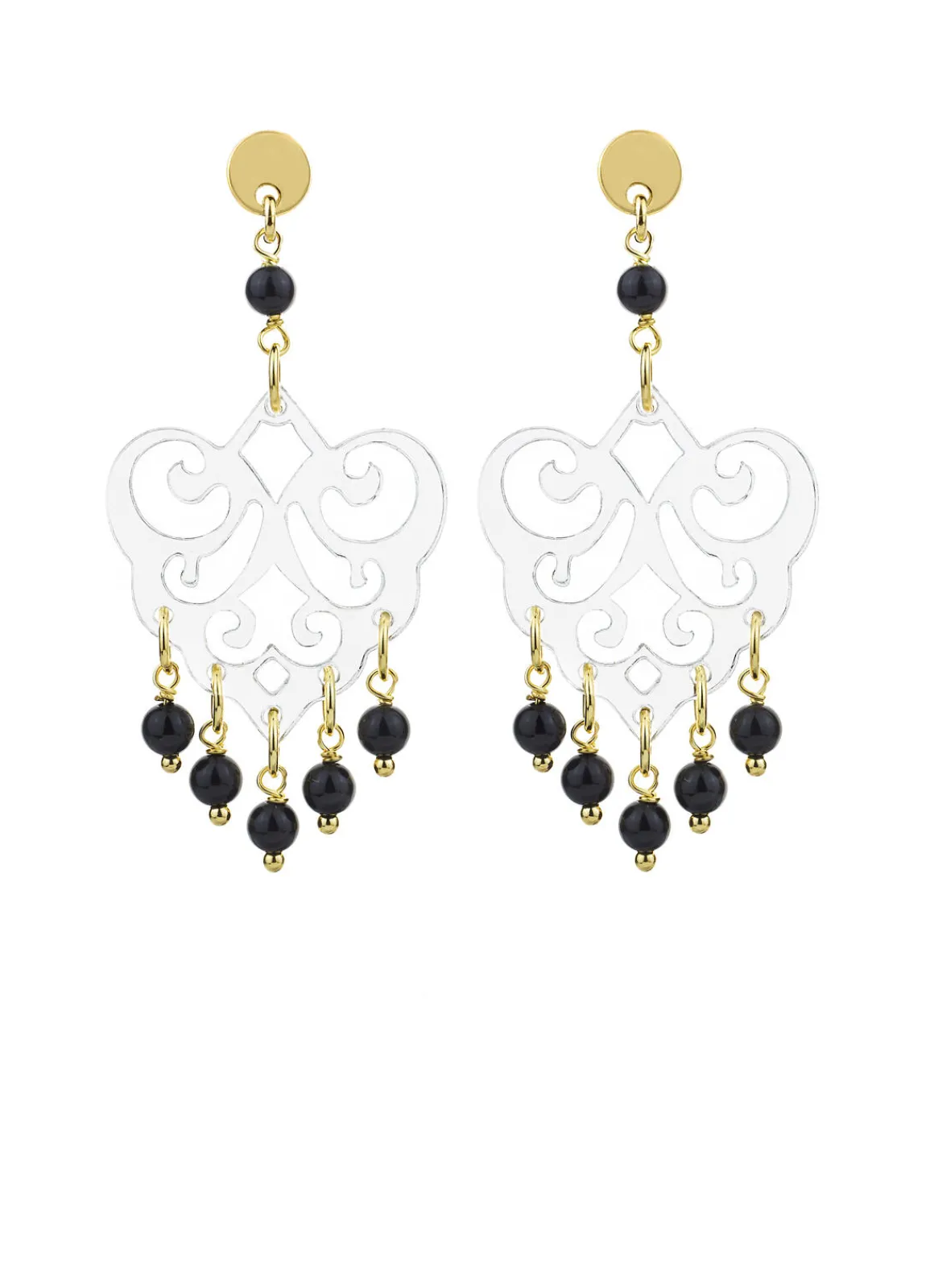 Lebole Maison Orecchini Chandelier Palma Plexi Trasparente Mini Nero