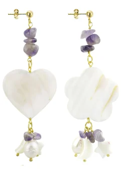 Lebole Maison Orecchini Cuore E Fiore Madreperla Piccolo Viola
