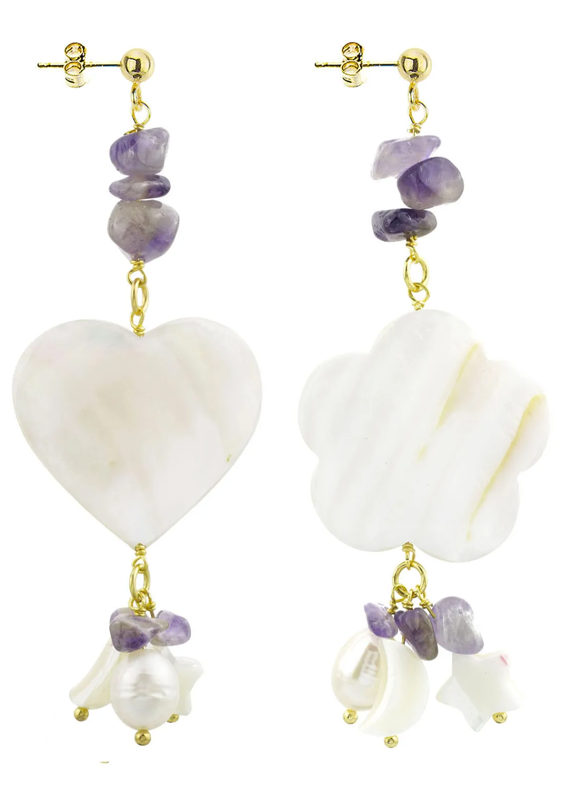 Lebole Maison Orecchini Cuore E Fiore Madreperla Piccolo Viola