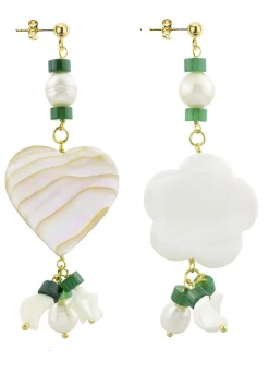 Lebole Maison Orecchini Cuore E Fiore Madreperla Piccolo Verde
