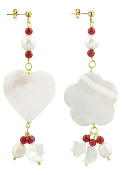 Lebole Maison Orecchini Cuore E Fiore Madreperla Piccolo Rubino