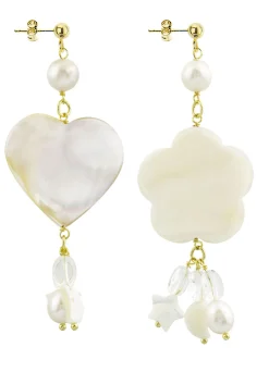 Lebole Maison Orecchini Cuore E Fiore Madreperla Piccolo Perla