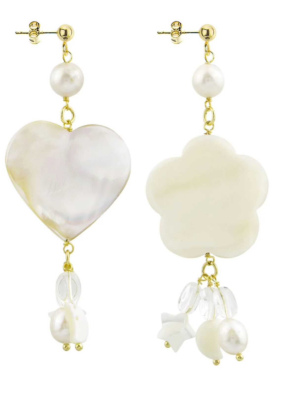 Lebole Maison Orecchini Cuore E Fiore Madreperla Piccolo Perla
