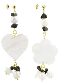 Lebole Maison Orecchini Cuore E Fiore Madreperla Piccolo Nero