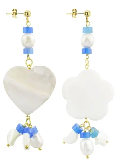 Lebole Maison Orecchini Cuore E Fiore Madreperla Piccolo Azzurro