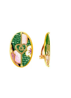 Lebole Maison Orecchini Cuore E Infinito Clips Ovale Verde