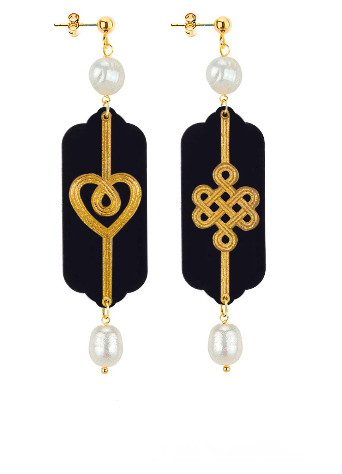 Lebole Maison Orecchini Cuore E Infinito Mini Plexi Nero Perla