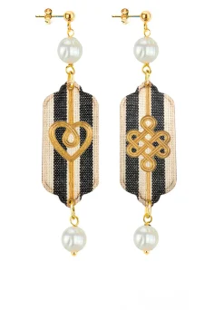 Lebole Maison Orecchini Cuore E Infinito Mini Righe Perla