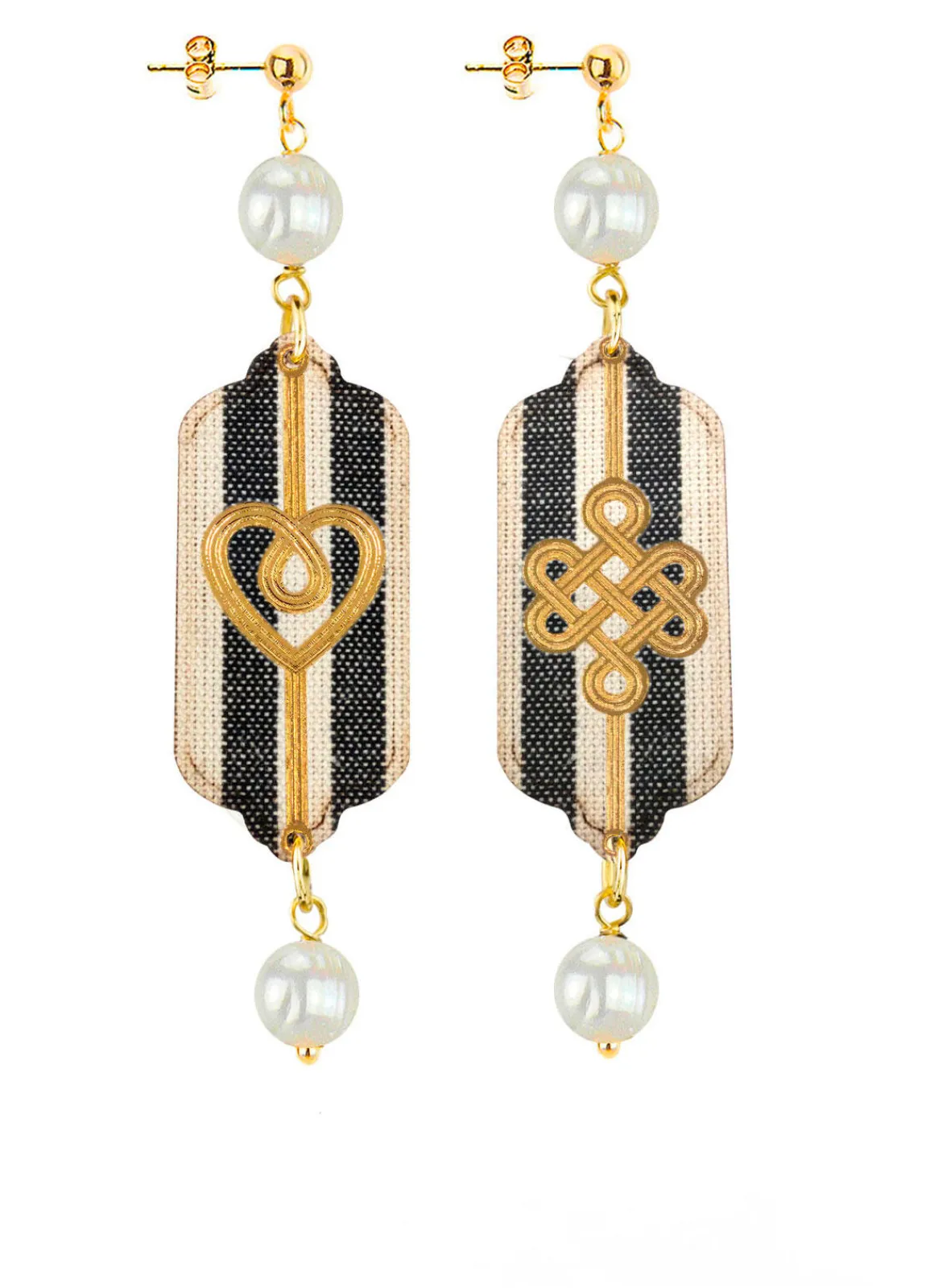 Lebole Maison Orecchini Cuore E Infinito Mini Righe Perla