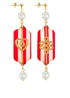 Lebole Maison Orecchini Cuore E Infinito Mini Righe Perla