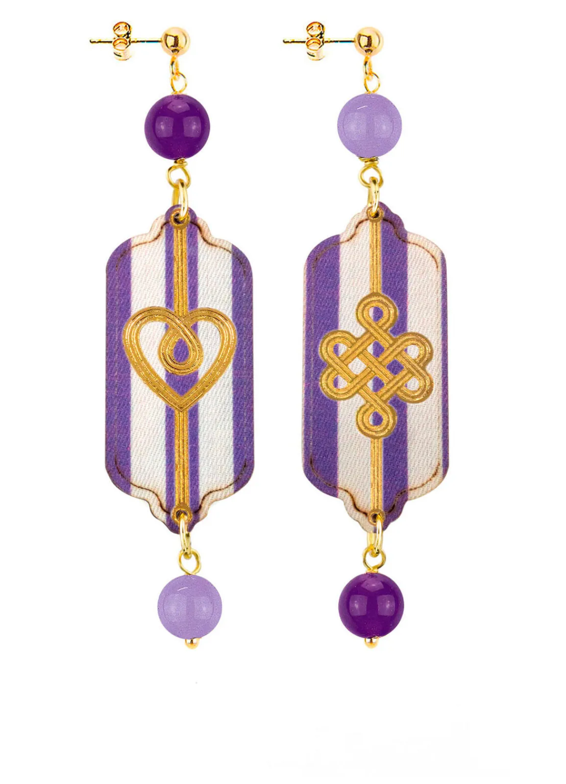 Lebole Maison Orecchini Cuore E Infinito Mini Righe Viola E Lilla