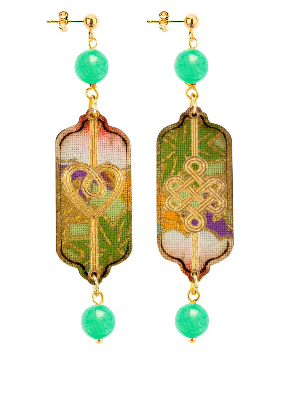 Lebole Maison Orecchini Cuore E Infinito Mini Verde Giada