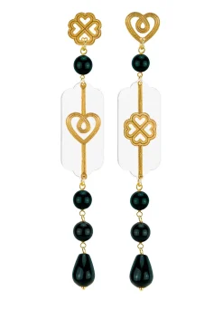 Lebole Maison Orecchini Cuore E Quadrifoglio Plexi Traspa Mini Lungo Nero