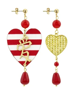Lebole Maison Orecchini Cuore Grande Righe Rubino