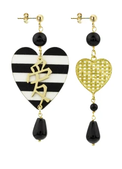 Lebole Maison Orecchini Cuore Grande Righe Nero