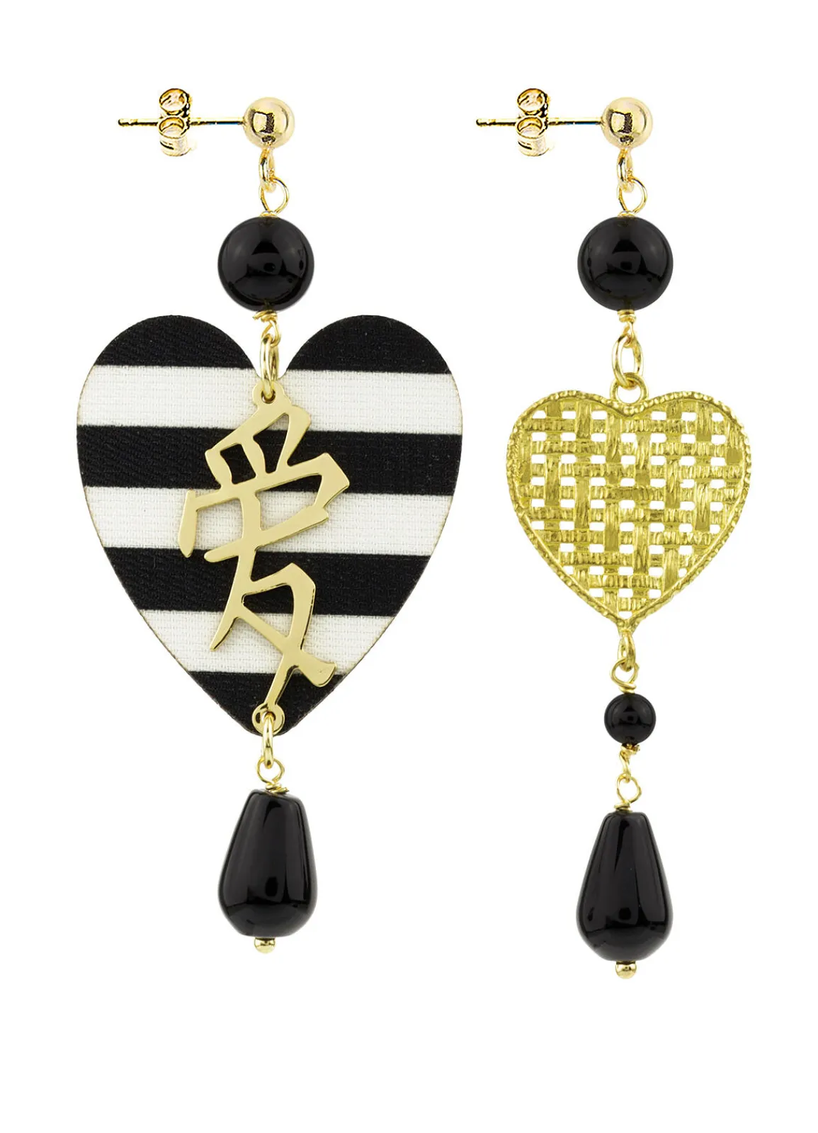 Lebole Maison Orecchini Cuore Grande Righe Nero