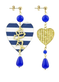 Lebole Maison Orecchini Cuore Grande Righe Blu