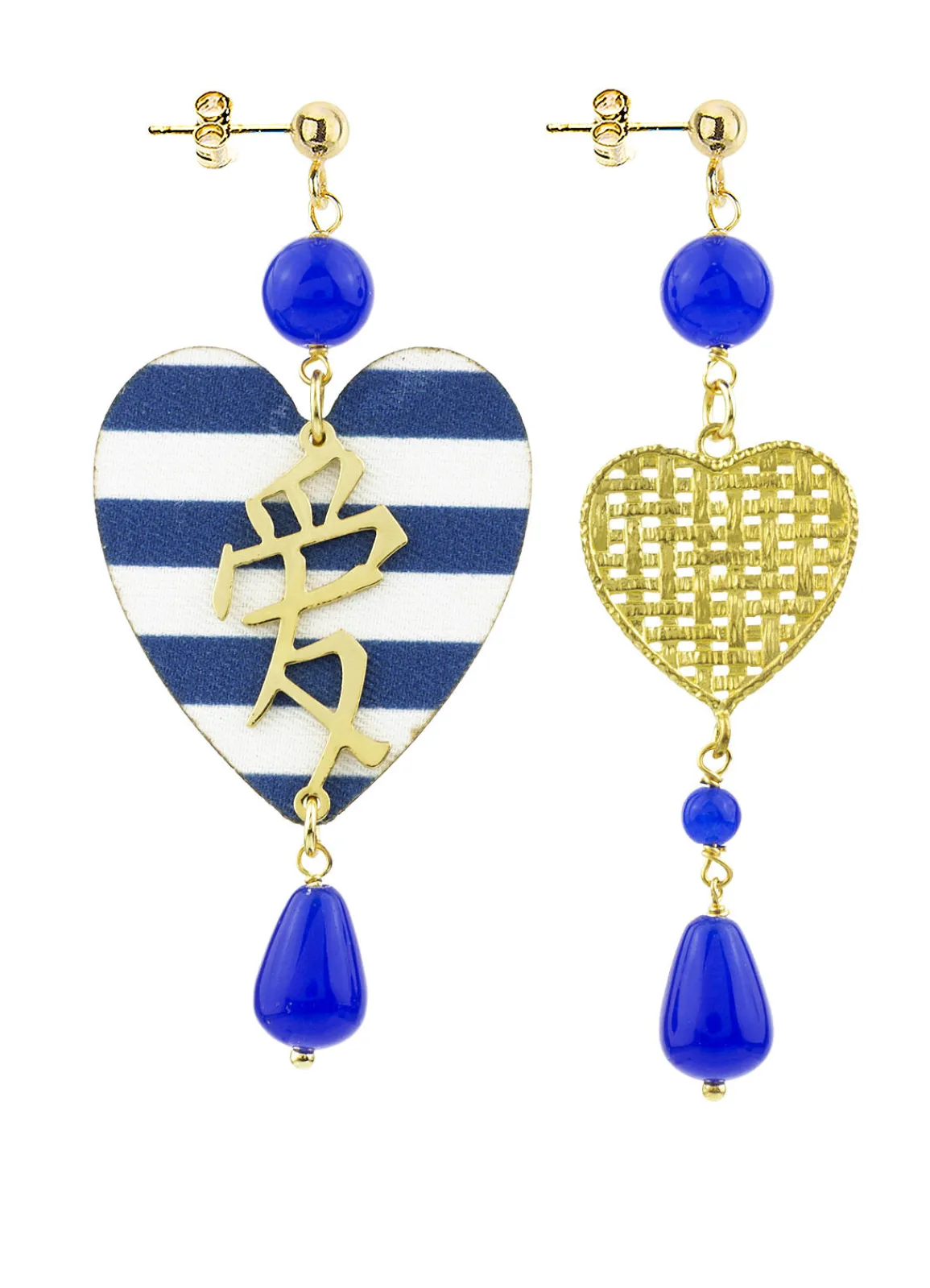 Lebole Maison Orecchini Cuore Grande Righe Blu