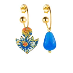 Lebole Maison Orecchini Hoop Fiore Di Loto Azzurro