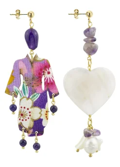 Lebole Maison Orecchini Kimono E Cuore Madreperla Piccolo Viola