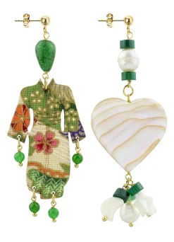 Lebole Maison Orecchini Kimono E Cuore Madreperla Piccolo Verde