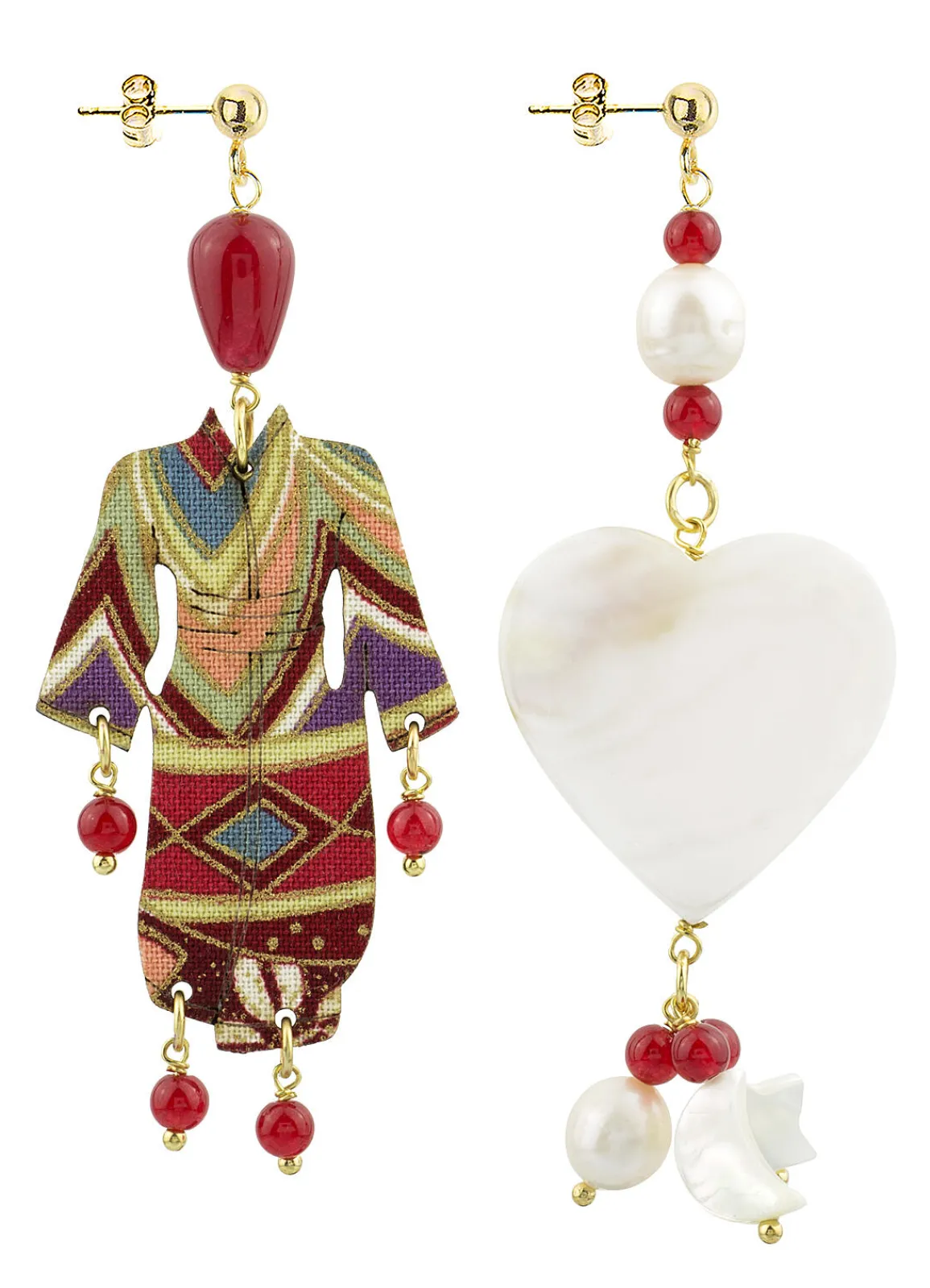 Lebole Maison Orecchini Kimono E Cuore Madreperla Piccolo Rubino